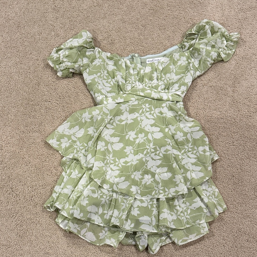Green Floral Ruffle Mini Dress